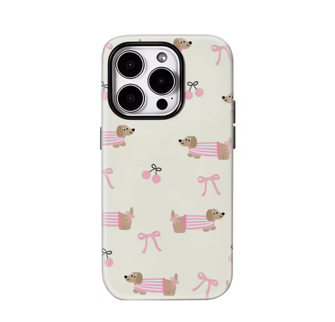 Dachshund Cherry Bow Print IPhone17