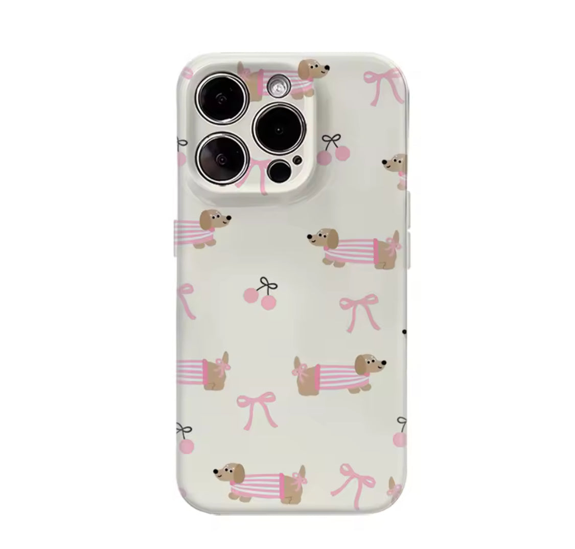 Dachshund Cherry Bow Print IPhone17